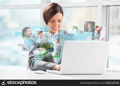 Business woman surfing on web with modern laptop