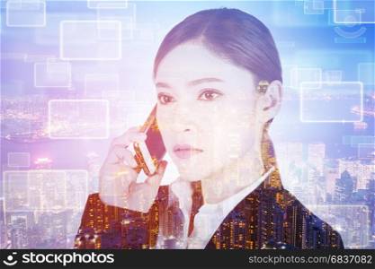 business woman talking on smartphone isolated on white background