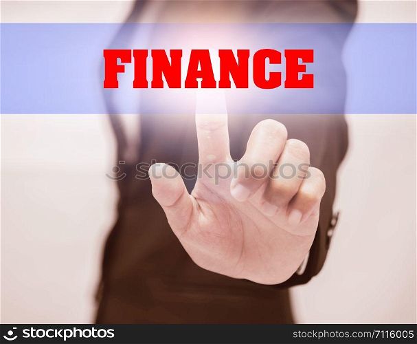 business woman touch FINANCE Text