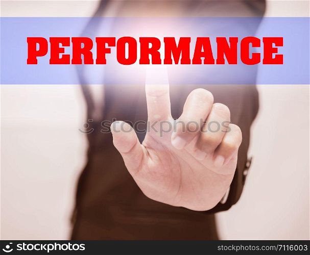 business woman touch PERFORMANCE Text