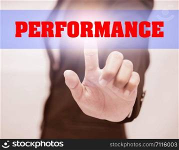 business woman touch PERFORMANCE Text