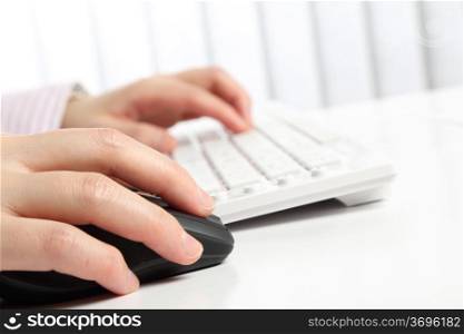 Business woman typing document