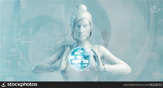 Business Woman Using Digital Solutions Technology Concept Art. Business Woman Using Digital Solutions