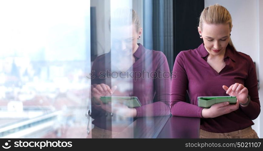 Business Woman Using Digital Tablet in corporate office by window