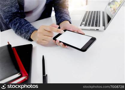 business woman using mobile smart phone.