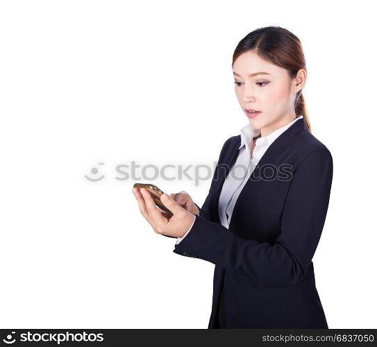 business woman using smart phone isolated on white background