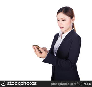 business woman using smart phone isolated on white background