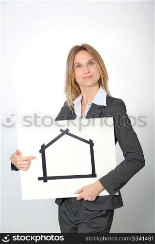 Business woman with a sign