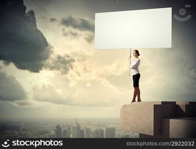 Business woman with banner