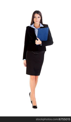 business woman with documents on white background