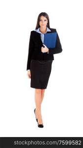 business woman with documents on white background