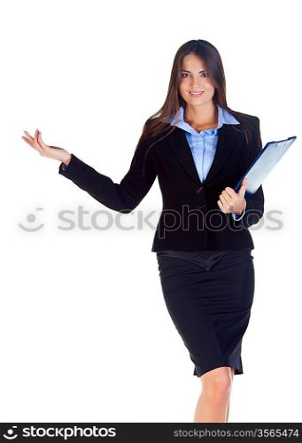 business woman with documents with a white background