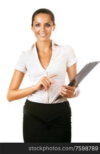 business woman with folder on white backgound