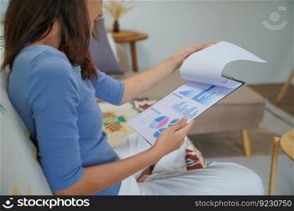 Business woman working from home.
Financial problems Home work space concept.