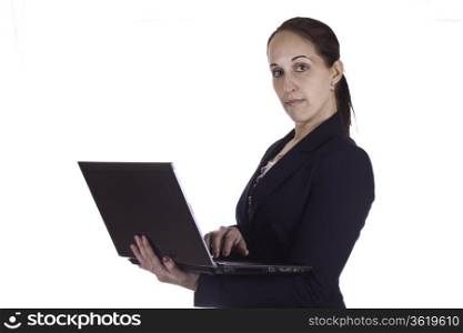 Business woman working on a laptop computer