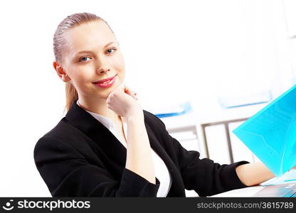 Business woman working on computer in office