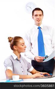 Business woman working with her collegue in office