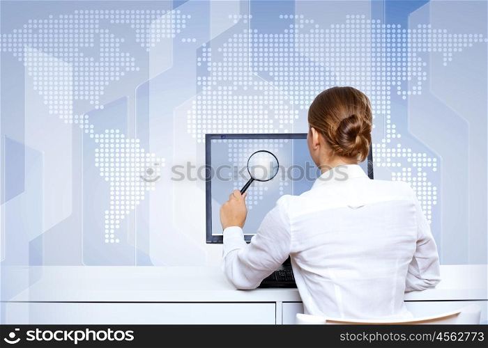 Business woman working with virtual digital screens