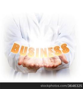 Business word and two hands for business concept, illustration