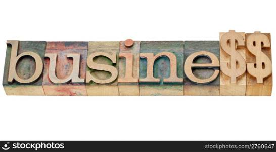 business word spelled with dollar signs - isolated text in vintage wood letterpress prinitng blocks