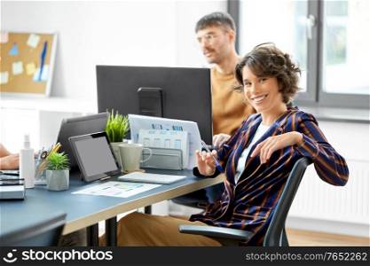 business, work and people concept - smiling businesswoman at office conference. smiling businesswoman at office conference