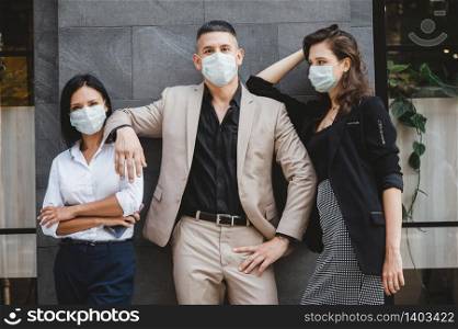 business worker with mask, COVID-19 protection concept
