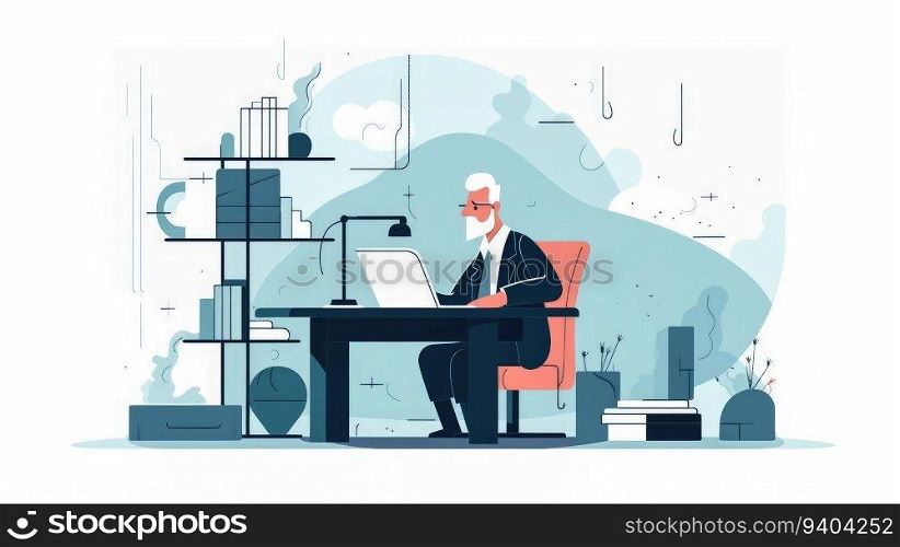 Business working in office on white background , co-working space or remotely at home , Young man freelancers working on laptop or computer at home , Generative Ai