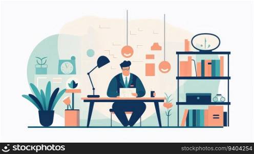 Business working in office on white background , co-working space or remotely at home , Young man freelancers working on laptop or computer at home , Generative Ai