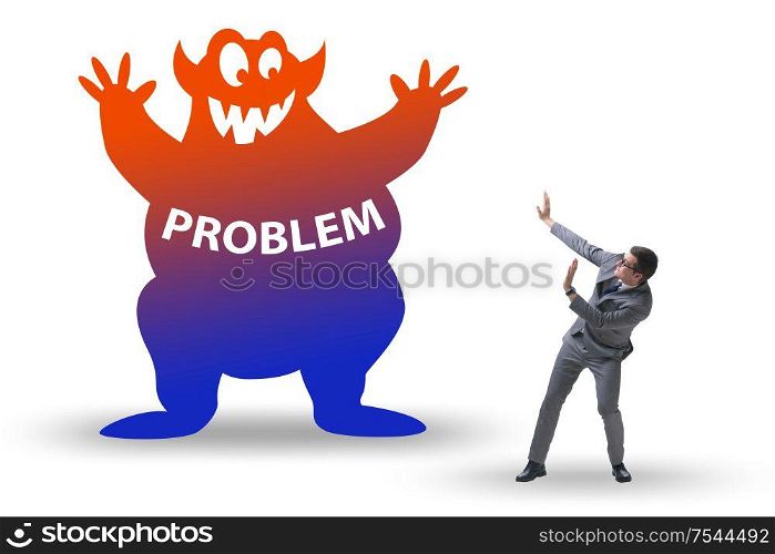 Businessman afraid of the big problem. Businessman afraid of big problem