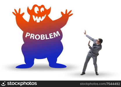 Businessman afraid of the big problem. Businessman afraid of big problem