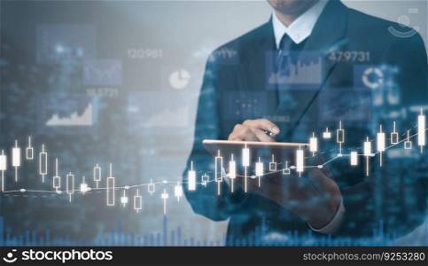 Businessman analysis graph stock market and financial , investment strategy and data report growth.