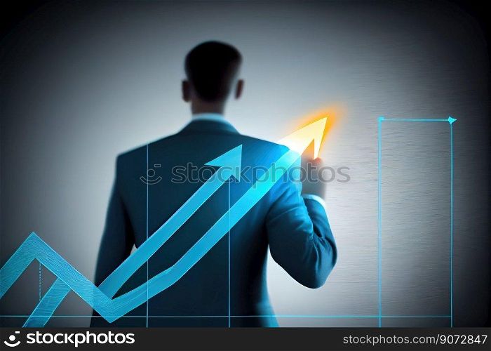 Businessman analyzing financial data of economic growth graph. Stock investment. Financial and banking technology. Business strategy and digital marketing concept.