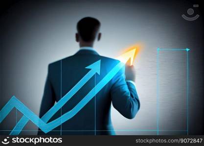 Businessman analyzing financial data of economic growth graph. Stock investment. Financial and banking technology. Business strategy and digital marketing concept.