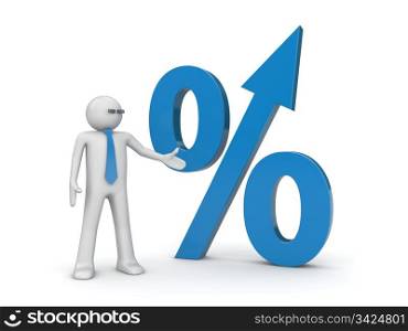 Businessman and percent sign (3d isolated characters on white background series)
