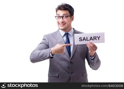 Businessman asking for salary increase isolated on white background. Businessman asking for salary increase isolated on white backgro