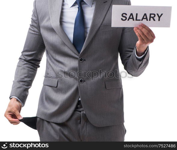 Businessman asking for salary increase isolated on white background. Businessman asking for salary increase isolated on white backgro