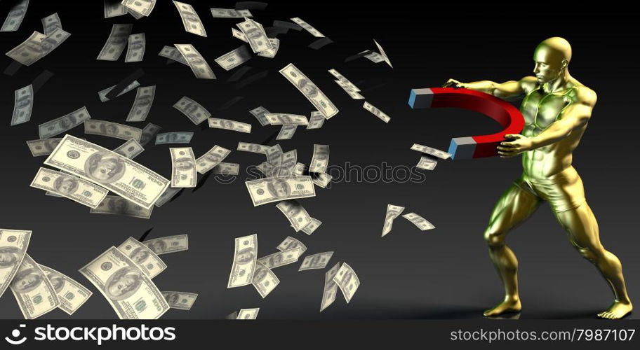 Businessman Attracting and Pulling Money with a Magnet