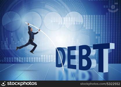 Businessman avoiding debt burden in business concept