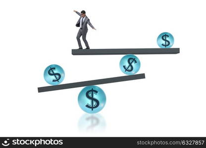 Businessman balancing in financial dollar concept. The businessman balancing in financial dollar concept