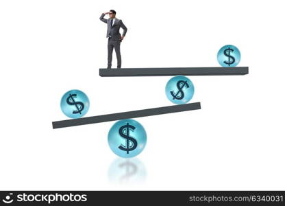 Businessman balancing in financial dollar concept. The businessman balancing in financial dollar concept