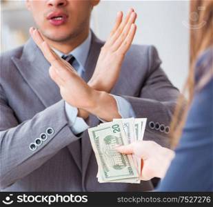 Businessman being offered bribe for breaking law. Businessmanbeing offered bribe for breaking law