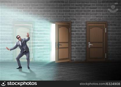 Businessman blindfold in uncertainty concept