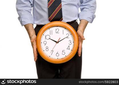 businessman body parts with a clock covering him