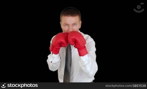Businessman Boxing against black