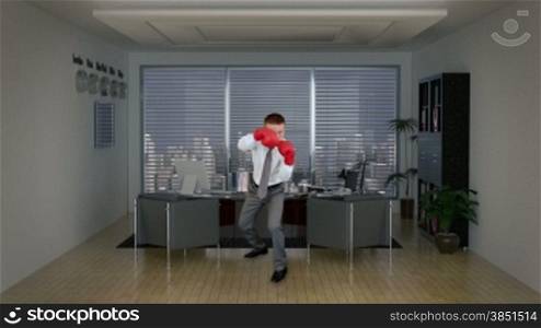 Businessman Boxing in Office Room