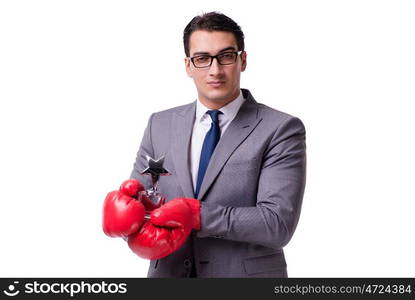 Businessman boxing isolated on the white background