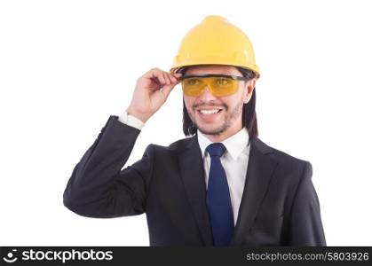 Businessman builder in hard hat isolated on white