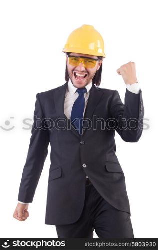 Businessman builder in hard hat isolated on white