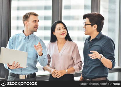 Businessman Businesswomen Standing meeting conversation plan business in office