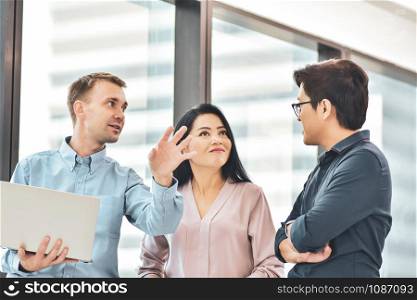 Businessman Businesswomen Standing meeting conversation plan business in office